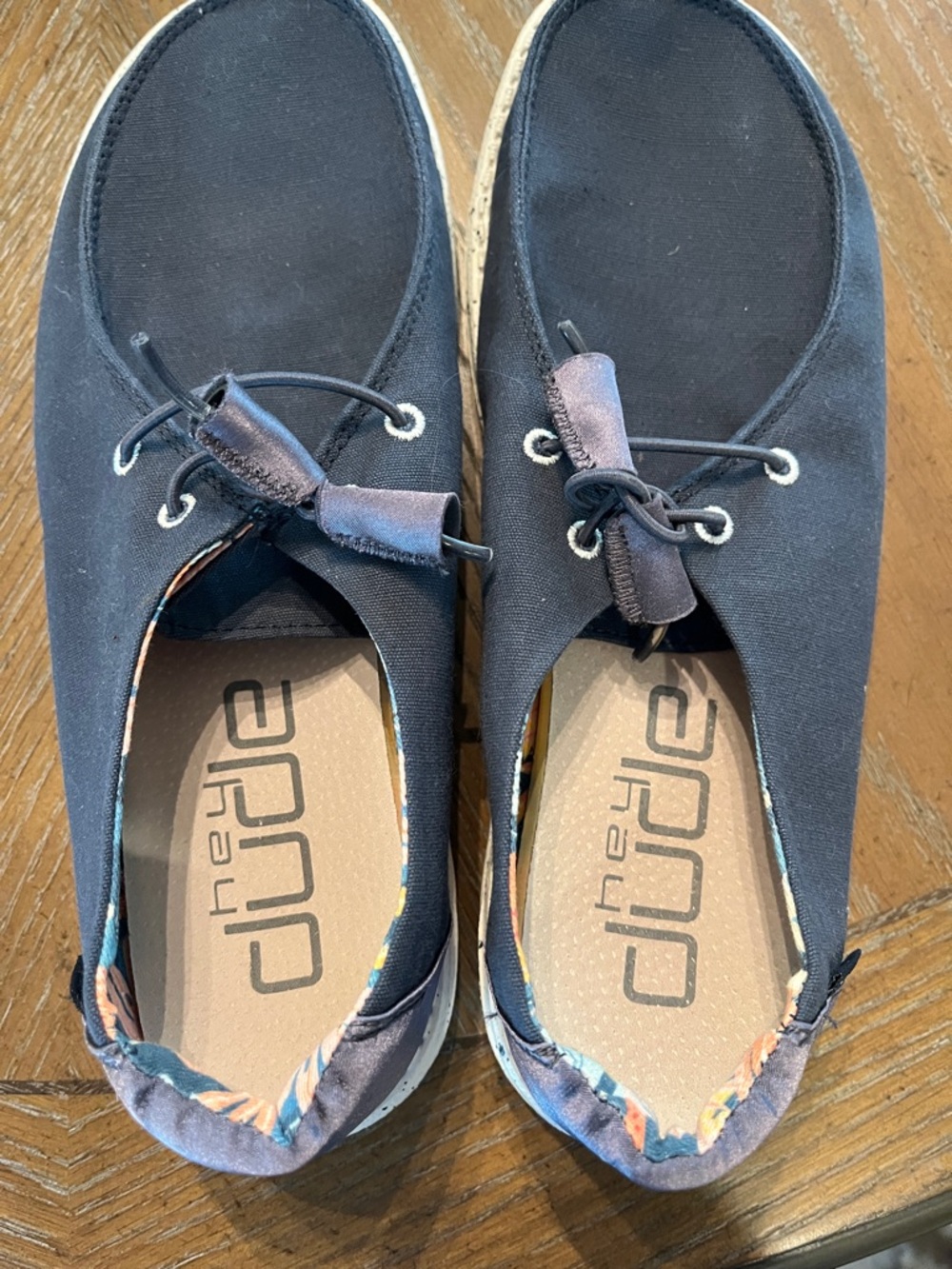 Hey Dude Black Canvas Lace-Up Casual Flats with Patterned Trim